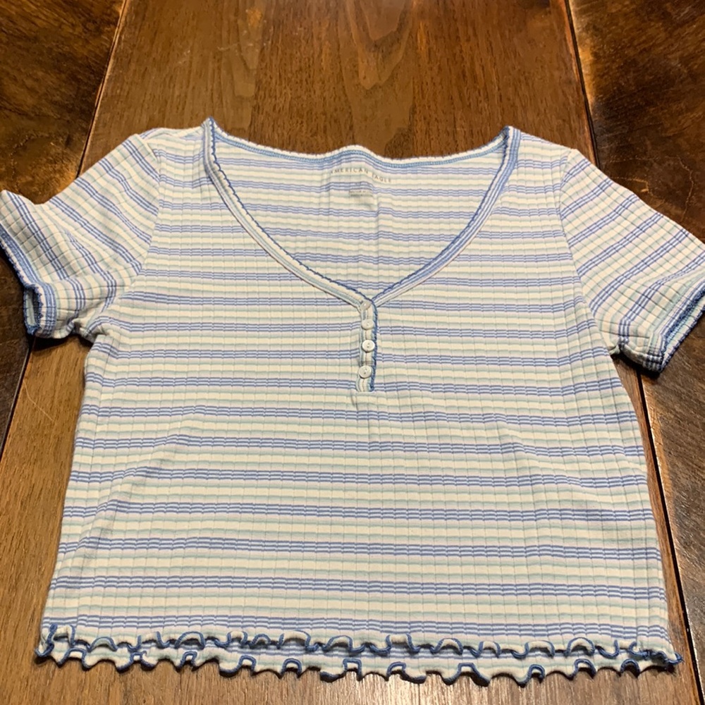 American Eagle Outfitters Blue and White Striped Crop Top